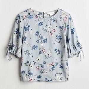 H&M Blue Striped Floral Blouse